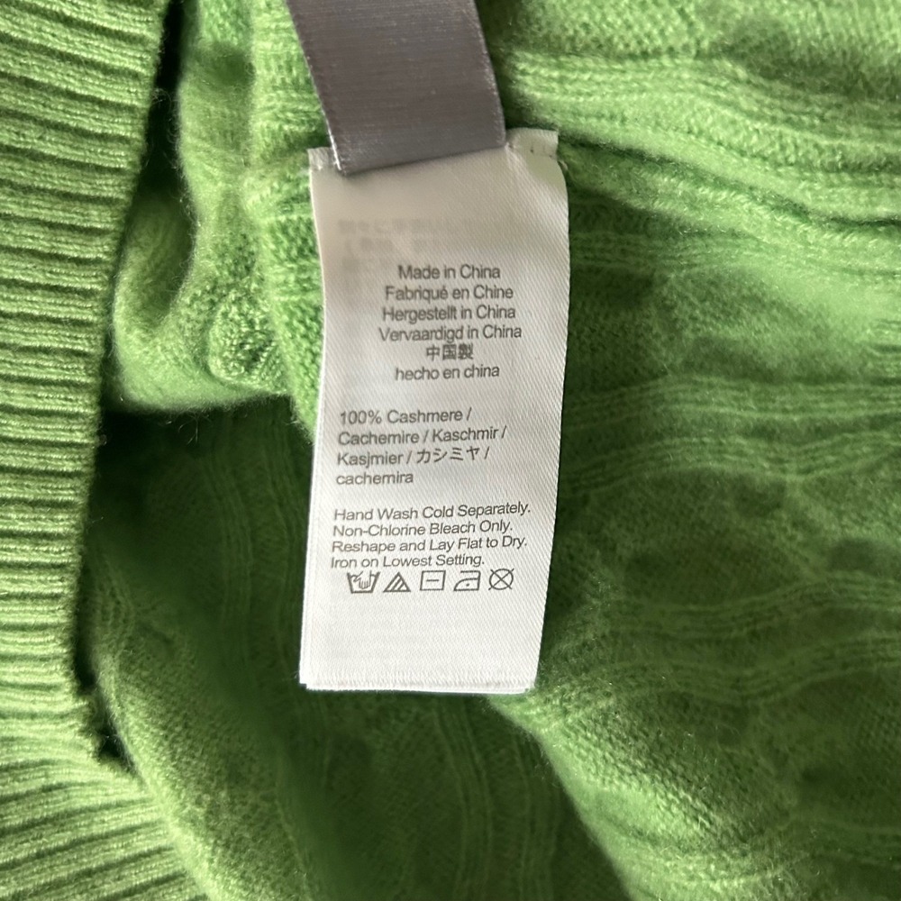 J.Crew 100% Cashmere Cable Knit Henley Short Sleeve Cropped Sweater Green Small - Picture 6 of 7